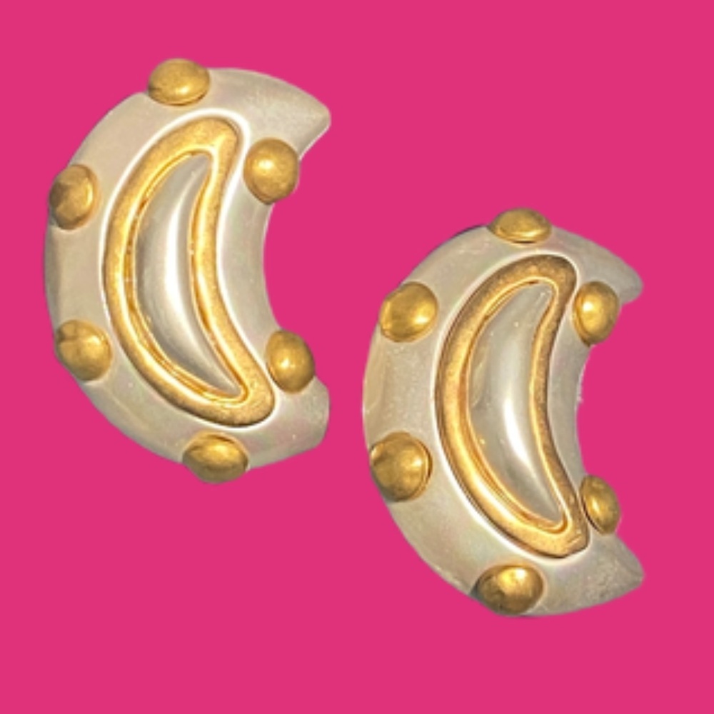 Vintage 1980s CAROLEE Silver/Gold Clip on Moon Earrings​